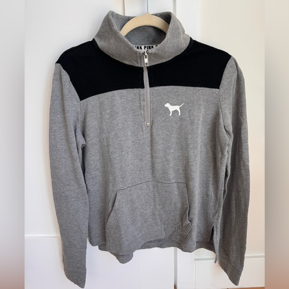 VS PINK 1/4 zip sweatshirt. Grey and black. Size Small.